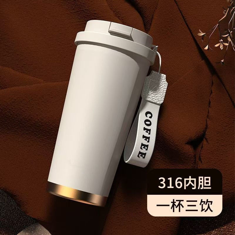 Smart coffee mug - 316 stainless steel, stylish design, car-friendly vacuum insulated thickened thermos, portable travel mug for students