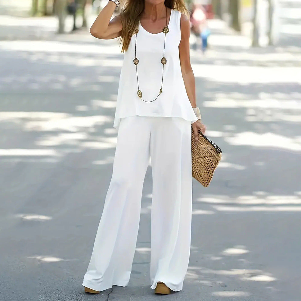 Amazon  european and american cross-border fashion casual set: tank top & wide-leg pants - perfect for vacation or lounging at home (two-piece outfit)
