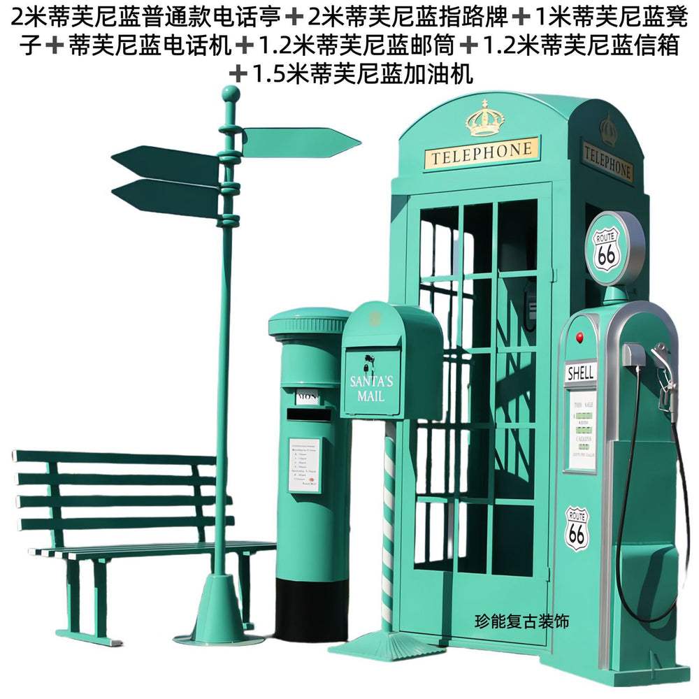 Retro iron telephone booth mailbox street sign bench popular store decoration floor-standing ornaments photography props model