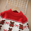 Girls' fall/winter sweater: thickened red base layer with bow and bear design - winter knitted wool sweater for big kids