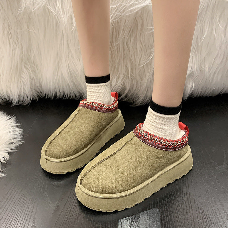 Snow boots for women  winter foreign trade warm thick sole heelless toe-cap half drag large size cotton shoes wholesale foreign trade same style