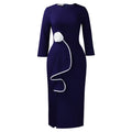 D612 european and american plus size elegant round neck 3d floral fashion ruffle hem bodycon dress - export quality
