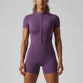 New arrival: cross-border zip-up short sleeve yoga jumpsuit - breathable, compression fit, high-stretch activewear for running and fitness