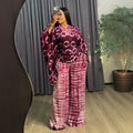 african plus size women's clothing  summer new fashion v-neck printed drawstring top and wide-leg pants set