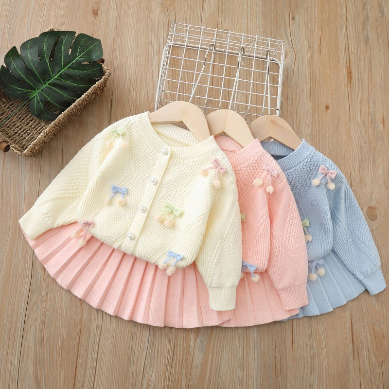 Baby girl handmade floral cardigan two-piece set -  autumn new collection - cute girls' skirt set - girls' sweater outfit