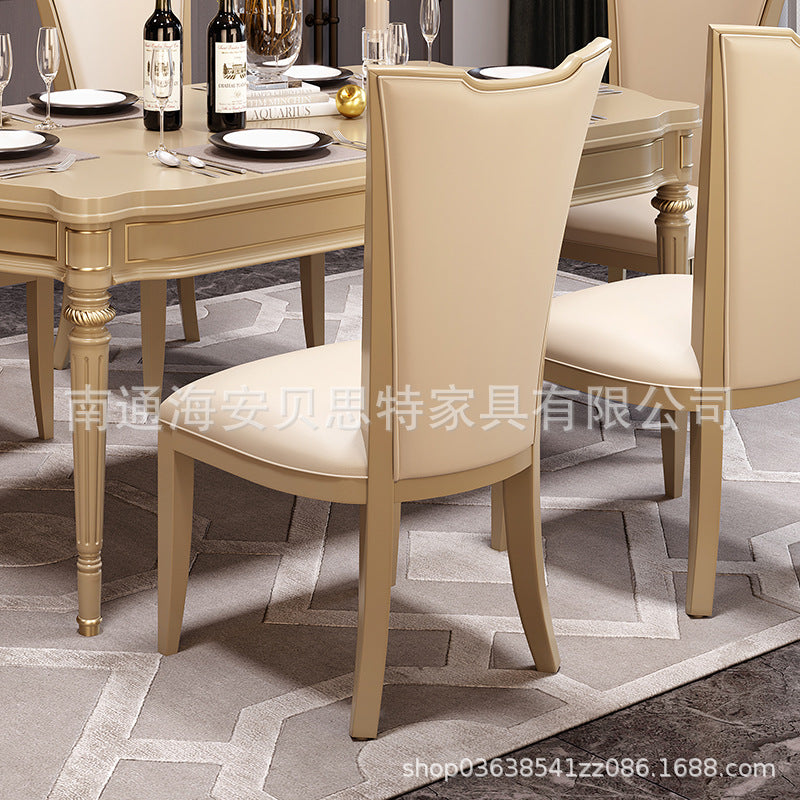 American light luxury solid wood dining table modern simple studio model room villa champagne gold dining table and chair combination furniture