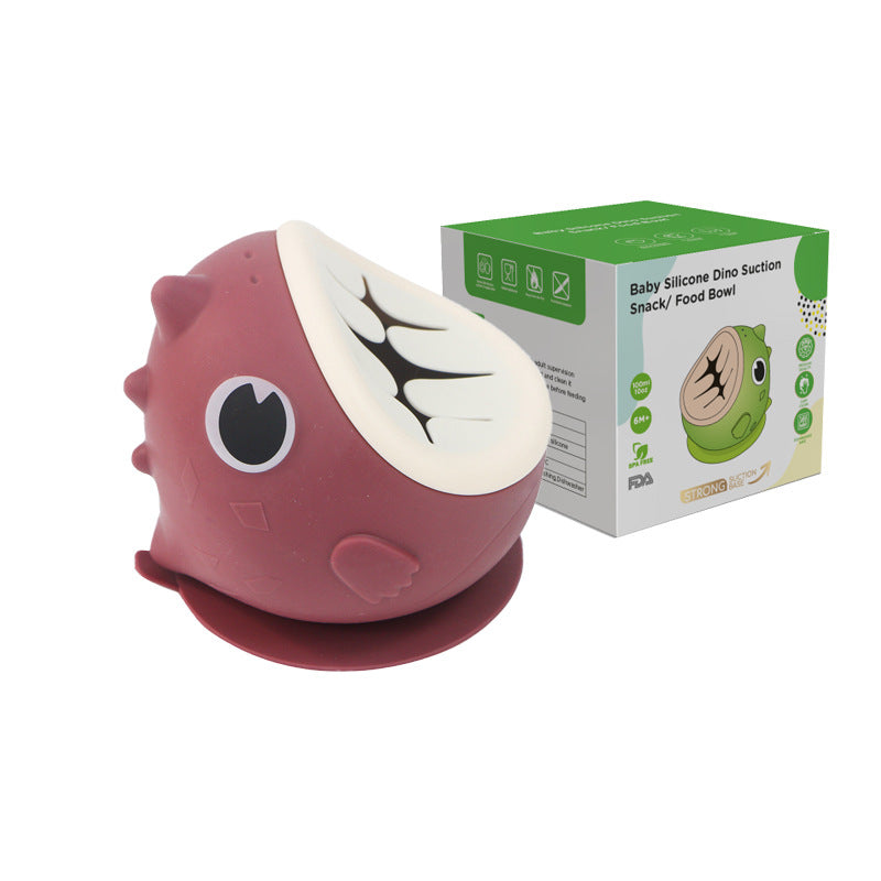 Dinosaur silicone bowl - food grade cartoon baby suction bowl for weaning, steaming, and snacking - drop-proof kids' tableware