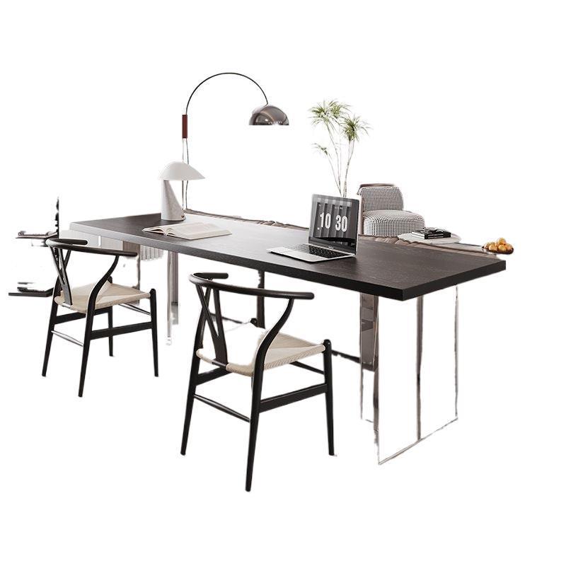 Black solid wood desk, sofa back bench table for living room, acrylic floating double study desk, minimalist computer desk