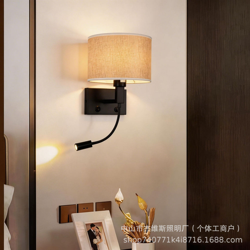 Luxury brass double-layer fabric wall sconce reading spotlight - modern minimalist style for hotel rooms, bedrooms, bedside, and hallways