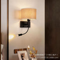 Luxury brass double-layer fabric wall sconce reading spotlight - modern minimalist style for hotel rooms, bedrooms, bedside, and hallways