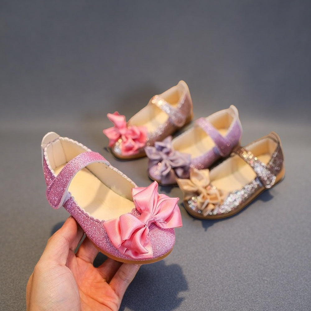 Girls' leather shoes - sequin princess shoes with bows - baby girl performance shoes - direct from the manufacturer - toddler sizes available