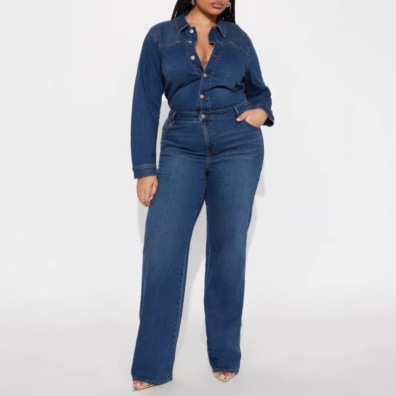 Fashion jumpsuit women's new arrival hot-selling elastic silmslimming look jumpsuit washed elegantwork clothing denim jumpsuit