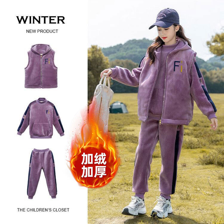 casualsuitfleece-linedthickened three-piece set autumn winternew arrival sports thickenedsweatshirtfashionfleece-linedk-style