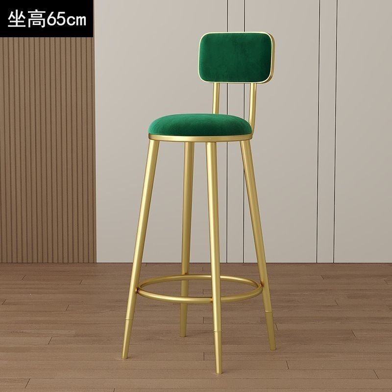 Minimalist modern high bar stool - nordic style gold-tone luxury iron backrest chair for bar, ktv, and counter seating
