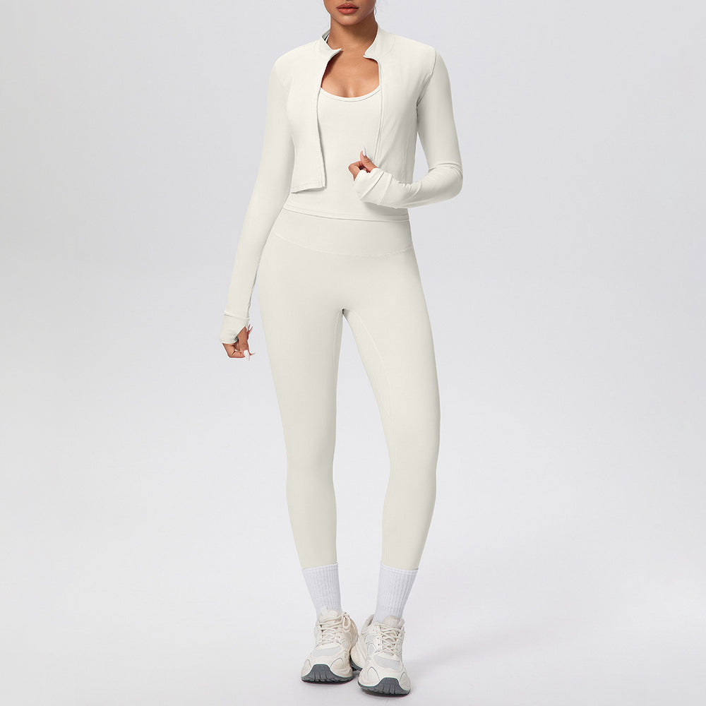 Cloud-feel high-waisted compression quick-dry yoga set - breathable casual pilates workout outfit - running fitness three-piece set for women