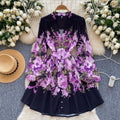 European and american cross-border chic: elegant v-neck, single-breasted, printed dress - women's slim-fit a-line mini dress, spring  collection