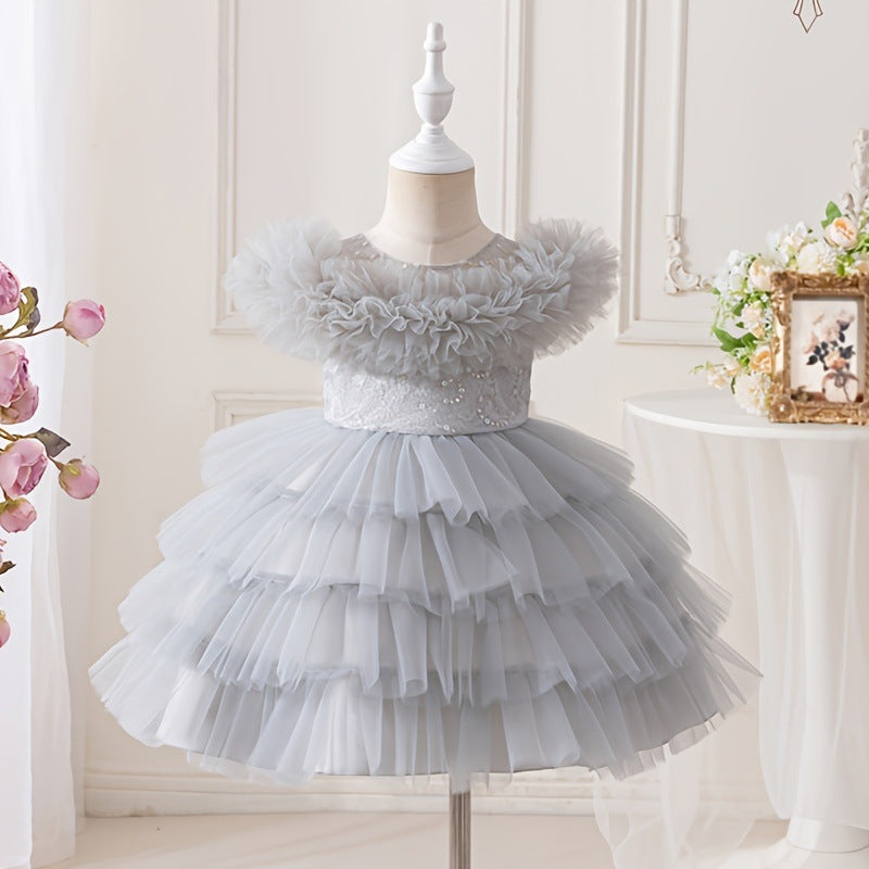 New arrival cross-border kids performance dress lace princess skirt festival tutu skirt gauze skirt first birthday dress performance costume