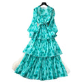 French romantic lantern sleeve printed dress - korean style, cinched waist, flowy maxi dress, high-end vacation vibe