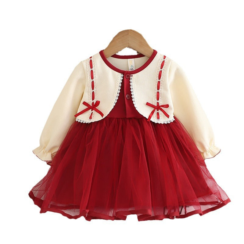 Girls' princess dress - new autumn collection, toddler tulle skirt, korean style, chic baby girl faux two-piece dress - wholesale