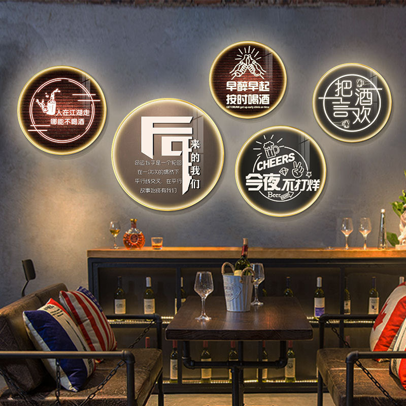 LED luminous bar hanging painting round neon light text KTV decorative painting barbecue hot pot restaurant restaurant box mural