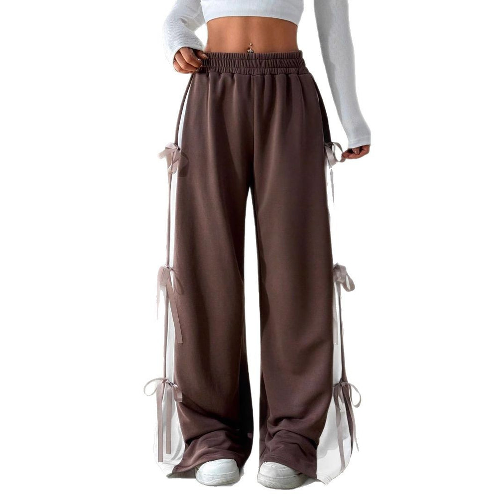 fashion women's  new casual drawstring sweatpants with bow detail and color block design (suitable for europe and the us)