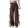 fashion women's  new casual drawstring sweatpants with bow detail and color block design (suitable for europe and the us)
