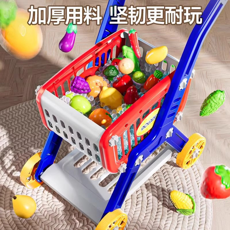 Kids shopping cart baby supermarket trolley with seat - girl's fruit and vegetable basket kitchen play house toy