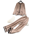 Xiaoxiangfengtwo-piece setfemalefall and winterfashioncontrast color round necklooseknittingcardigantopshigh waistloose pants
