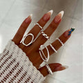 European and american cross-border design irregular metallic shiny ring 7-piece set - unique, versatile, and trendy "instagrammable" finger rings and jewelry for women