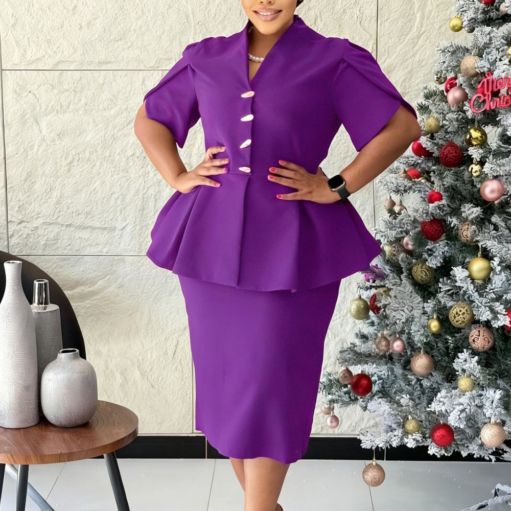 D3358 cross-border women's fashion elegant ruffle v-neck bodycon mini dress - plus size african style