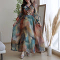 spring/summer new european and american export print maxi mesh dress - commute-friendly plus size women's dress