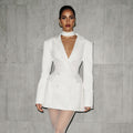 european and american style women's winter new arrival: solid color long sleeve fashionable sexy deep v slim fit blazer dress