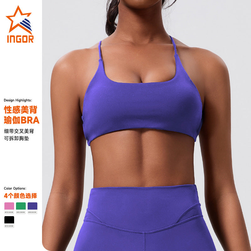 Fashion cross-border cross-back sports intimates running belt chest pad thin strap fitness top tight yoga wear for women