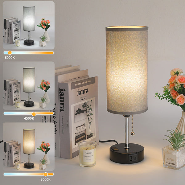 Cross-border retro zipper desk lamp USB charging desk lamp LED three-color dimming bedroom bedside lamp fabric decorative lamp