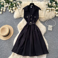 K-stylework clothingv neck sleeveless lapel dress women's summer waist slimming look a-line skirt eleganceelegantsilmp skirt