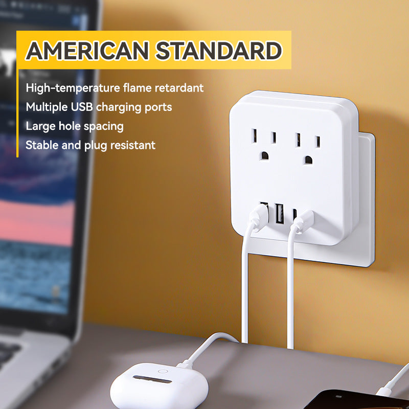 Us standard 1-to-6 power strip with 2 usb and 2 pd fast charging ports, us plug power adapter, multi-outlet socket for home use