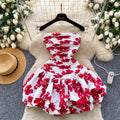 French holiday style one shoulder tube top puffy skirt women's clothing niche style pleated elastic off-shoulder hem ruffles skirt