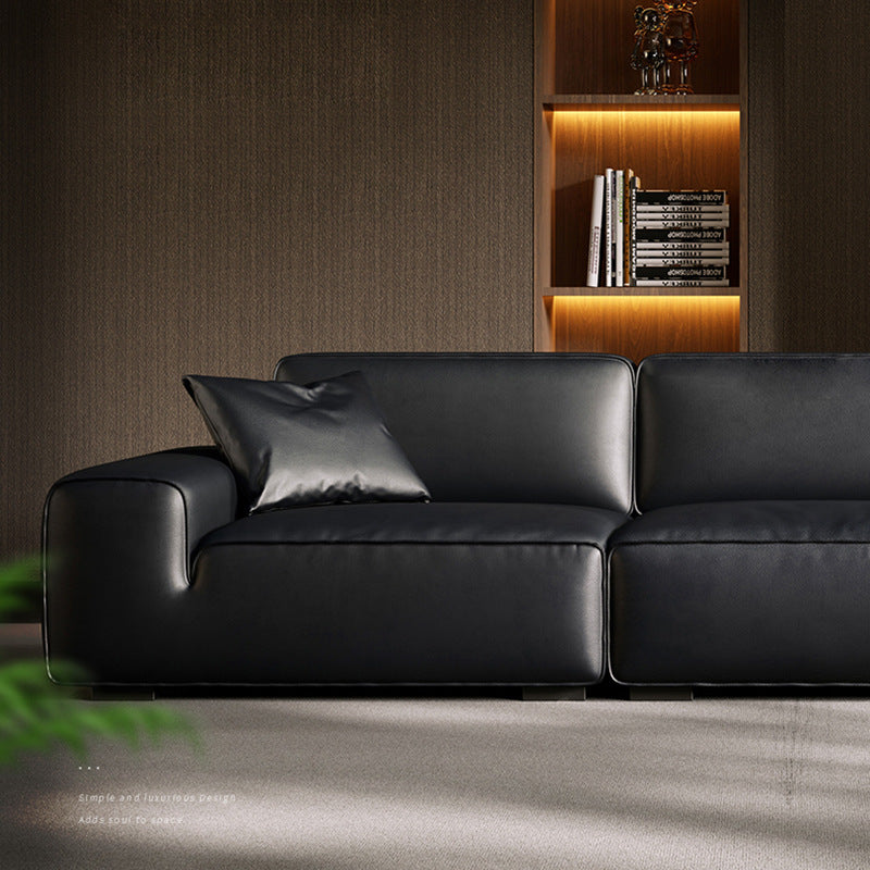Foshan furniture factory customized xiatu big black cow full genuine leather sofa italian normcore large flat villa sofa