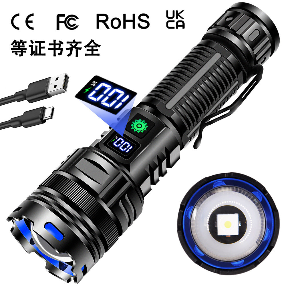 Cross-border customized new white laser flashlight pen holder portable digital display removable battery flashlight source factory