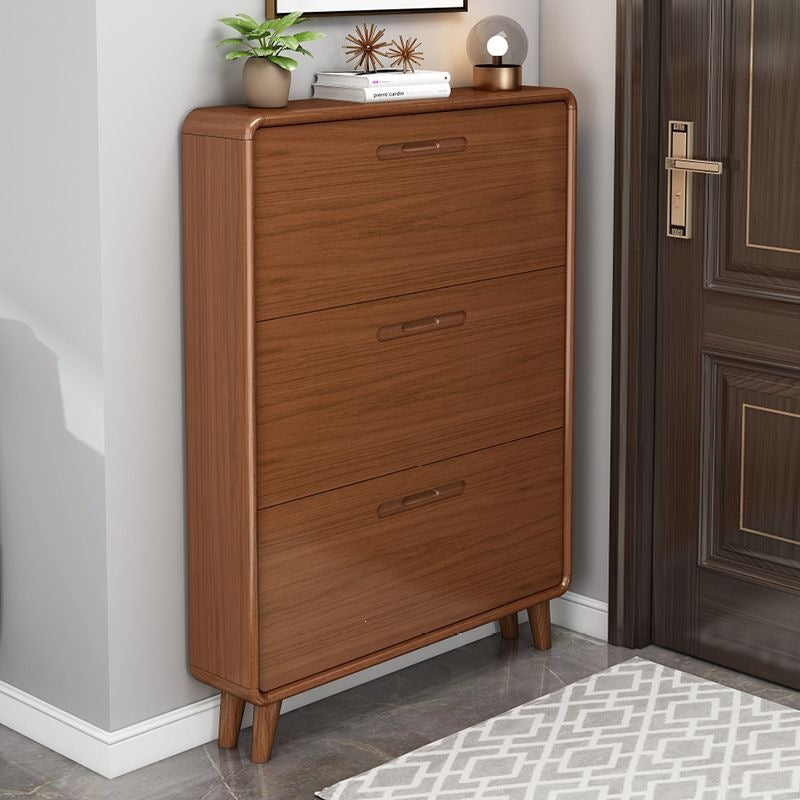 Solid wood shoe cabinet - slim, large capacity, space-saving design for home entryways, small apartments, and modern hallways