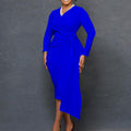 D302 european and american style women's  autumn foreign trade fashion plus size v-neck long sleeve elegant pencil skirt cross-border dress