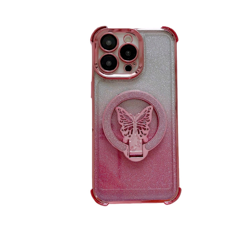 New 17 apple 16 butterfly glitter stand magnetic phone case, four-corner drop protection iphone 15 cover, compatible with iphone 13