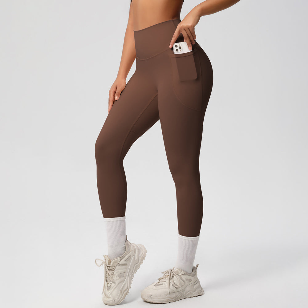 New arrival cross-border pure color double-sided brushed tight high waist high elastic breathable yoga pants sports running fitness yoga clothes