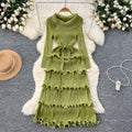 Miya pleated premium niche european & american retro collar tie-waist ruffle hem pleated elegant dress for women