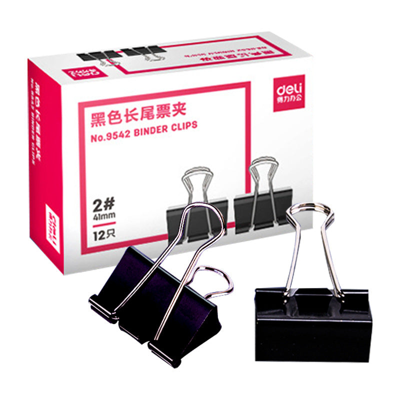 Deli 9542 long tail clip, black ticket clip, swallow tail clip 41mm iron ticket clip, iron clip