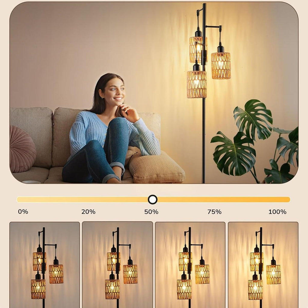 Rattan lampshade floor lamp retro American simple industrial style living room study bedroom standing lamp customization  hot sale