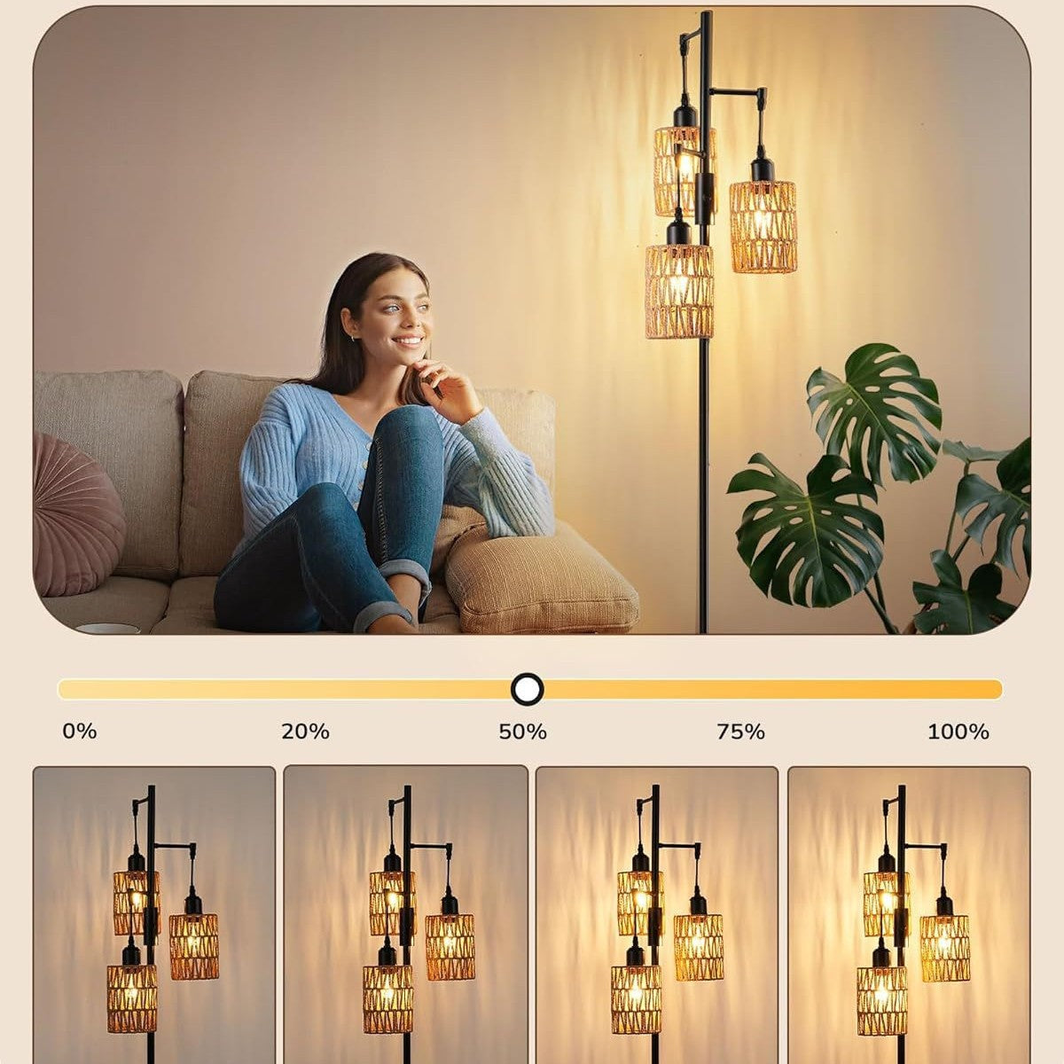 Rattan lampshade floor lamp retro American simple industrial style living room study bedroom standing lamp customization  hot sale