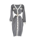 Fall and winternew arrivalelegantv neckcontrast color tweed styleilmfashion chidori grids pattern long sleevesknitting hip-hugging dress