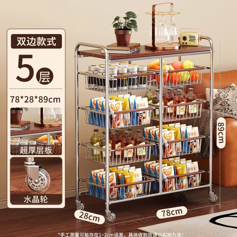 Narrow gap cart - minimalist, light luxury floor storage rack - living room snack organizer - ultra-slim, movable storage for tight spaces