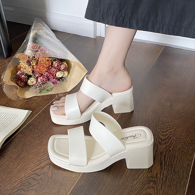 hot-selling new high-heeled slippers for women, summer outdoor wear, height-increasing non-slip double-strap sandals, women's fashionable wedge heels
